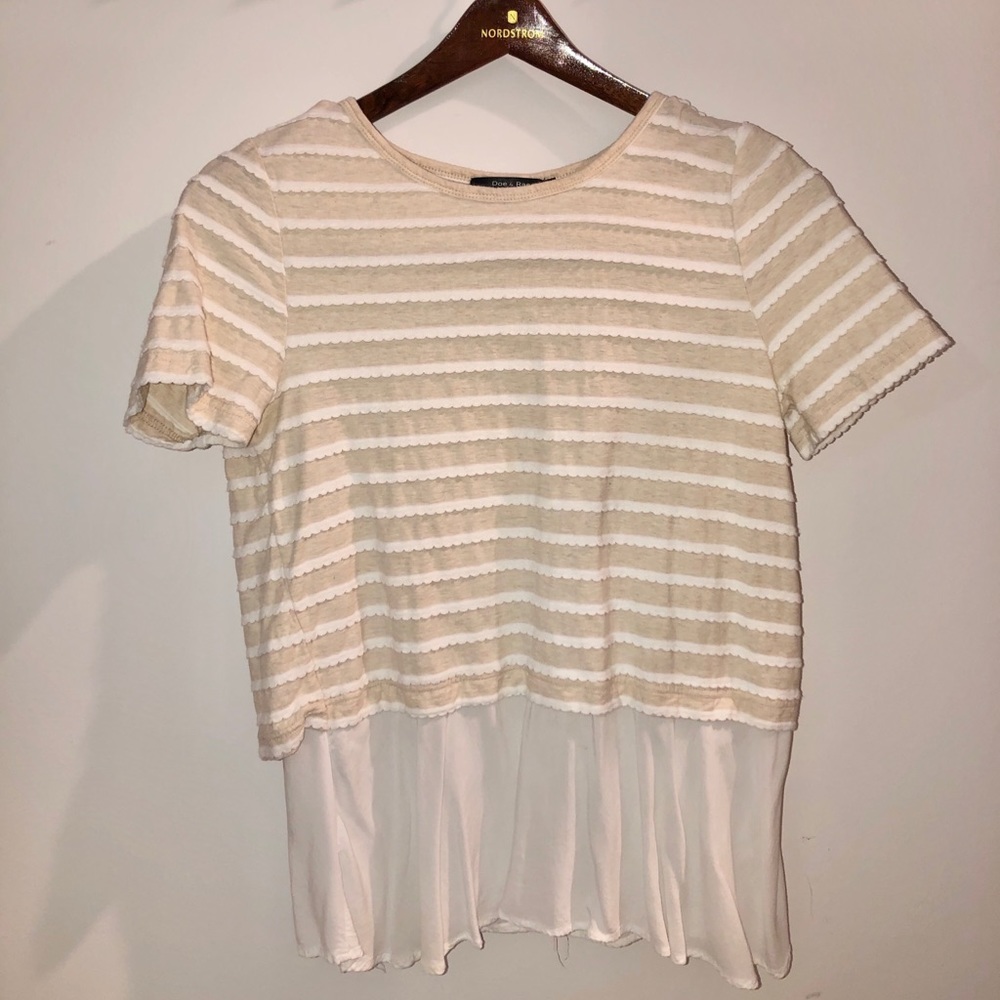 White/Taupe Striped Peplum Top